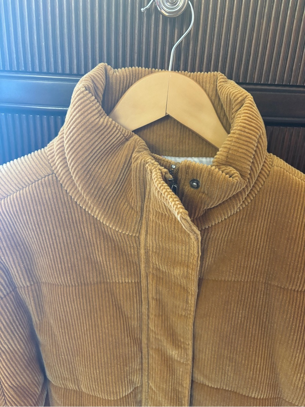 Cotton Corduroy Puffer Jacket in Camel, Cropped Length, size medium - Picture 3 of 11
